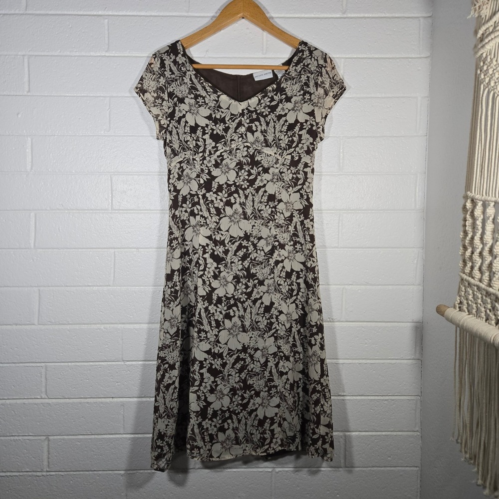 Vtg Floral Chiffon Midi Dress 10 Cap Sleeve‎ Cottage Y2K Brunch Fairy Grunge Art